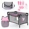 Bayer Design Black & Pink Dots Baby Doll Travel Bed & Accessories Set